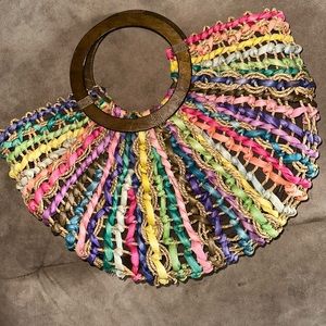 Beautiful Colorful Woven Woodle Handle Bag